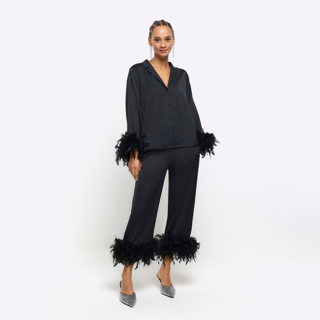 Black satin cropped trousers sale
