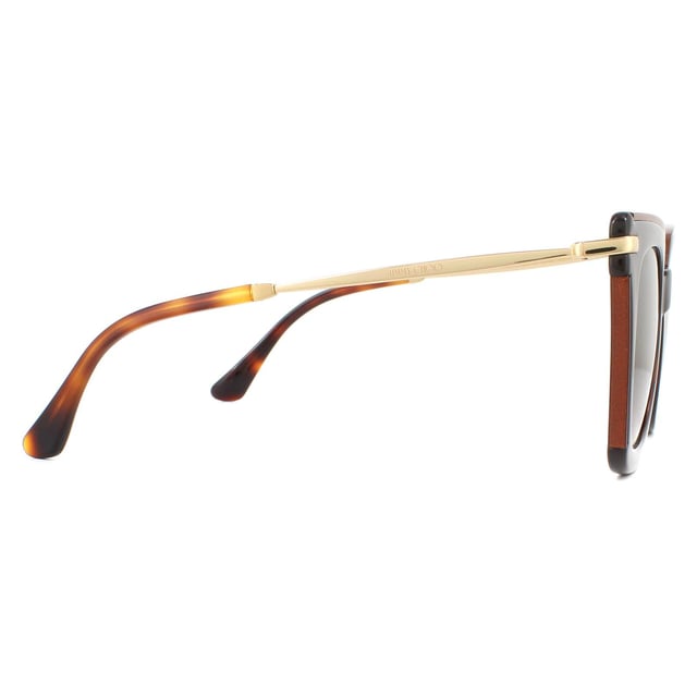 Jimmy Choo Sunglasses Ciara/G/S OCY HA Glitter Havana Brown Gradient are an edgy square style with a chunky plastic frame front and slim metal temples engraved with the Jimmy Choo logo.