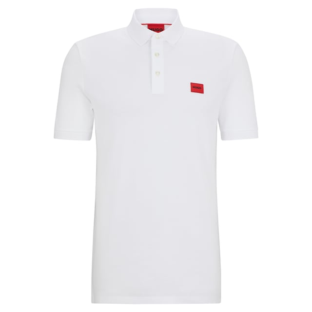 Men's polo shirt from the HUGO brand. Plain-coloured pique polo with woven label on the left chest. Made of pure cotton.