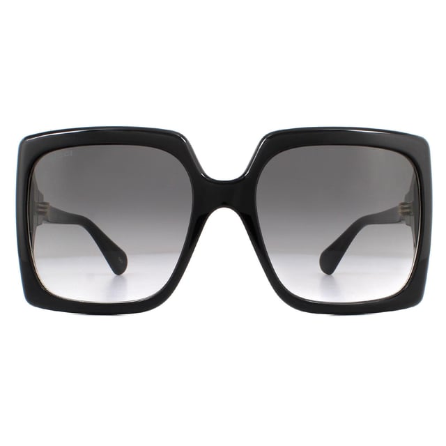 Gucci Sunglasses GG0876S 001 Black Grey Gradient are a large oversized style with a square shape featuring the interlocking GG Gucci logo on the hinges for that authentic Gucci look.