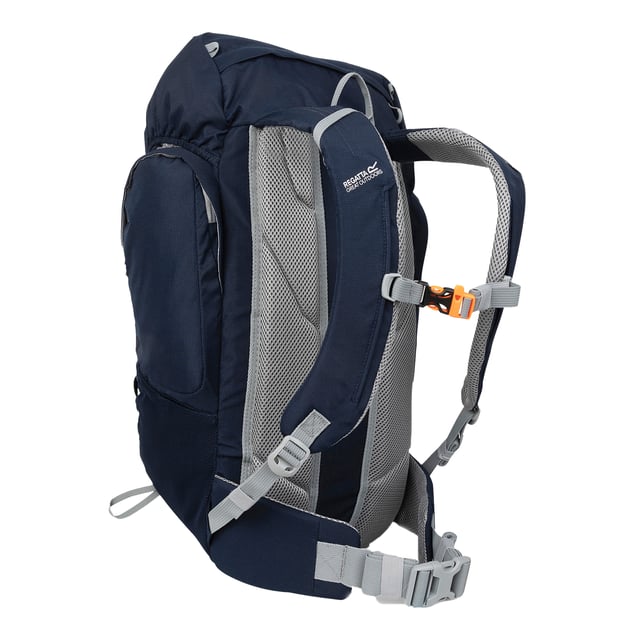100% Polyester. Fabric: Ripstop. Height: 62cm. Width: 29cm. Length: 21cm. Denier: 600D. Fabric Technology: Abrasion Resistant, Breathable, Durable, Hardwearing, Tear-Resistant. Design: Contrast Detail, Logo, Reflective Detail, Text. Fastening: Adjustable Buckle, Flap. Adjustable Sliding Chest Harness, Air Mesh Back, Daisy Chain Webbing, Detachable Rain Cover, Grab Handle, Hydration Bladder Compatible, Internal Key Clip, Padded Adjustable Shoulder Straps, Padded Hip Belt, Walking Pole Holders, Zip Pullers. Compartments: 1 Main Compartment. Pockets: Mesh Pocket, Zipped Lid Pocket, 2 Side Pockets, Zip. Capacity: 45L.