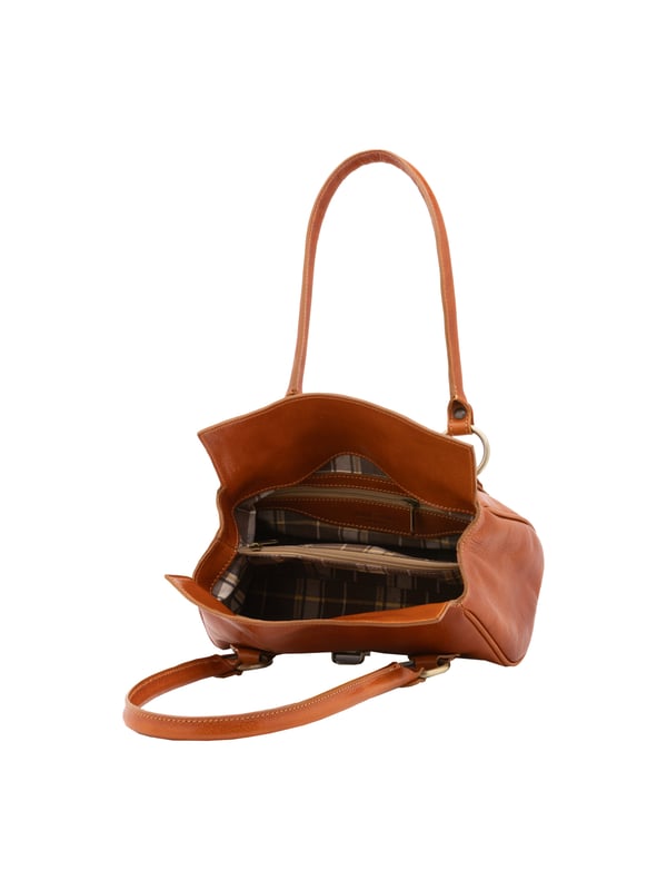 Bolso baúl de mujer. El cierre es rápido. Hay dos bolsillos internos con cremalleras. Los bolsillos externos están ausentes. Falta la correa para el hombro. El mango es de piel. Hay dos compartimentos internos. El material exterior es auténtica piel de vacuno. Internamente está forrado en algodón. Medidas: 29x15x12 cm. Hecho en Italia