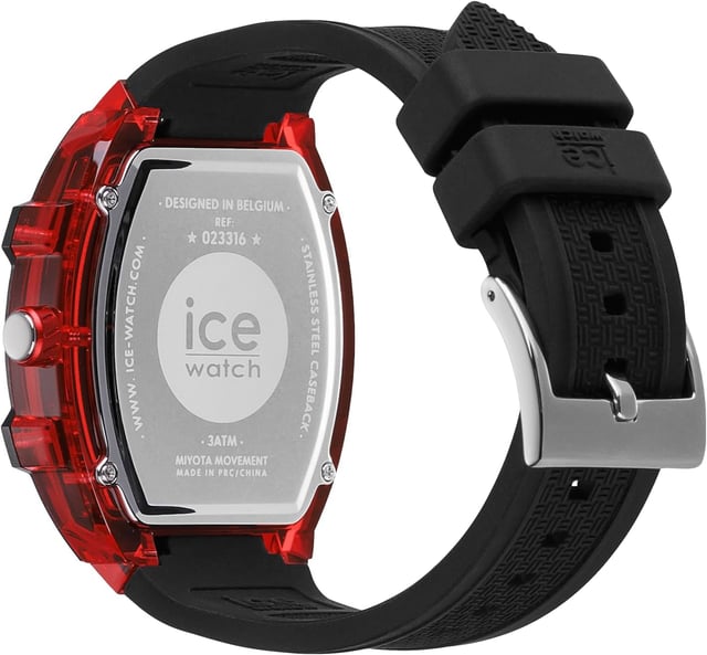 This Ice Watch Ice Boliday - Black Red Multi Dial Watch for Unisex is the perfect timepiece to wear or to gift. It's Red  Tonneau case combined with the comfortable Black Silicone watch band will ensure you enjoy this stunning timepiece without any compromise. Operated by a high quality Quartz movement and water resistant to 3 bars, your watch will keep ticking. Assert your style with the ICE boliday - Black Red Plastic, where elegance meets boldness! This Multi Dial watch has a calendar function: Day-Date , 24-hour Display , Luminous Hands and Luminous Numbers High quality 20 cm length and 21 mm width Black Silicone strap with a Buckle Case measurement: 40 X 52 mm,case thickness: 12 mm, case colour: Red and dial colour: Black