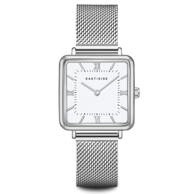 Do you like to show corners and edges? Then this women's watch in the Eastside label complements your clock collection perfectly! Urban and elegantly, she picks up the lifestyle of the New York district of the same name. Attention highlight is the angular housing that gives the watch its special "edgy" character. The dial with Roman digits and obélisque diversion also presents itself strikingly. The silver-colored housing harmonizes sound in sound with the elaborately worked Milanaise-Ellstelstahl bracelet. A safe sliding closure guarantees maximum comfort. Anyone who attaches importance to the highest precision with their timepiece will also look forward to the high-quality quartz clock.