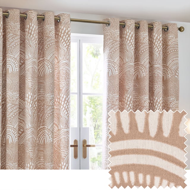 Blending modern neutrals with nature-inspired tones to create an inspiring collection of prints that stand the test of time. Create impact with simple but stylish prints. Nola is a new modern classic. Featuring a unique geometric design inspired by minimalist and abstract art, these printed eyelet curtains are woven using 100% cotton half-panama fabrics and are complete with room-darkening qualities, making them suitable for every type of home.