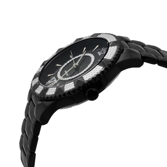 Perfected Swiss craftsmanship inspired by iconic Italian design. The Venice Collection by GV2 embodies the poetic beauty and notable fashion of Venice, Italy. Adorn wrists in this stunning series of diamond quartz timepieces. Ion-plated gold and stainless steel bands glint off the round, diamond cut bezel. Enchanting details, like six diamond inlays surrounding a sapphire face, delicately juxtapose a geometric bracelet. Classic yet stylish, the Venice Collection captures the beauty and romance of its namesake. Perfected Swiss craftsmanship inspired by iconic Italian design. The Venice Collection by GV2 embodies the poetic beauty and notable fashion of Venice, Italy. Adorn wrists in this stunning series of diamond quartz timepieces. Ion-plated gold and stainless steel bands glint off the round, diamond cut bezel. Enchanting details, like six diamond inlays surrounding a sapphire face, delicately juxtapose a geometric bracelet. Classic yet stylish, the Venice Collection captures the beauty and romance of its namesake.GV2 11713-425 Women's Venice Diamond Quartz Watch
GV2 Swiss Watch from the Venice Collection
39 mm  Round IP Black Case/Push Pull Crown
Diamond Bezel, Black Dial, 8 Diamonds on Indice 6
IP Black Bracelet with Deployment Buckle
Anti-reflective Sapphire Crystal;
Water Resistant to 50 Meters/5ATM
Swiss Quartz Movement Ronda 763