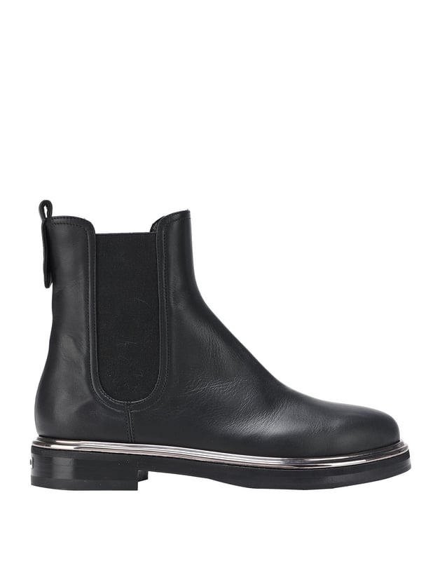 logo, basic solid colour, laminated effect, elasticised gores, round toeline, flat, leather lining, leather/rubber sole, contains non-textile parts of animal origin