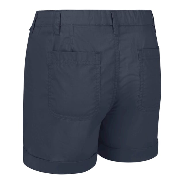 Regatta Childrens/Kids Denisha Shorts (Navy) 100% Organic Cotton. Fabric: Coolweave, Poplin. Design: Plain. Pockets: 2 Front Pockets, 2 Back Pockets. Fastening: Button, Zip. Belt Loops, Branded Buttons. Waistline: Part Elasticated. Hem: Turn Up.