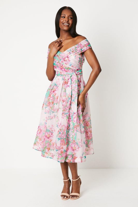 Printed organza dress shop
