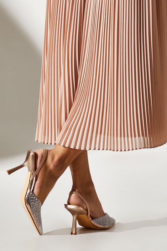 Wide Fit Tilly Diamante And Pearl Sling Back Pointed Court Shoes