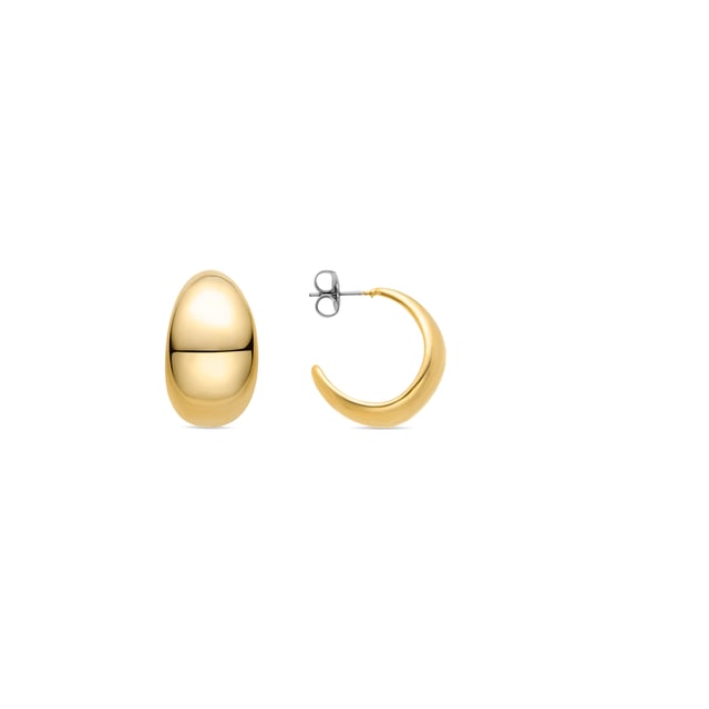 Elfay oorbellen afgewerkt in 18 karaat geel goud. Essential belichaamt verfijnde eenvoud, tijdloze stukken met vloeiende lijnen en de toegevoegde schittering van zirkonia. Pretentieloze, basic sieraden die perfect zijn voor dagelijks gebruik, maar ook geschikt zijn voor speciale gelegenheden.