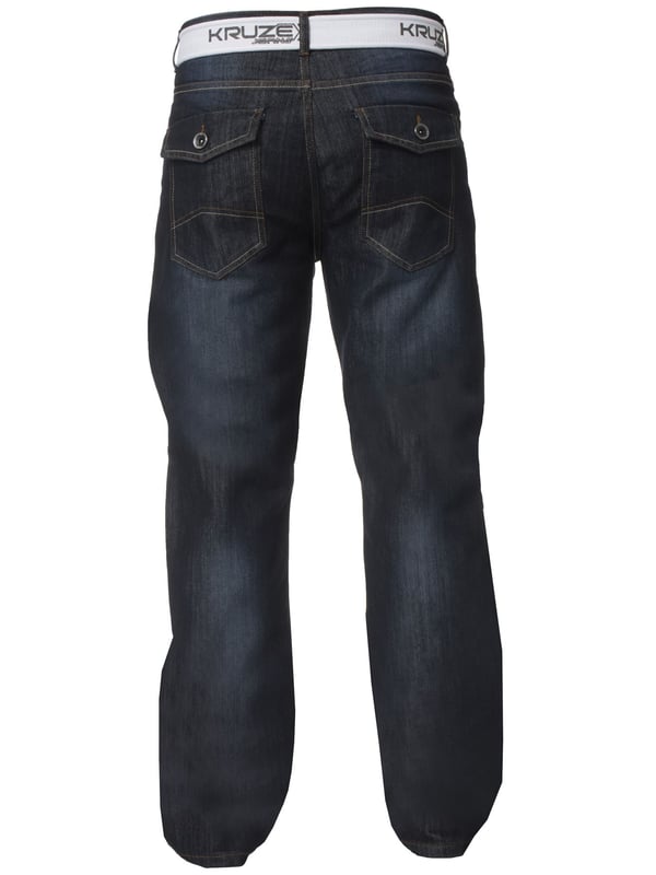 Kruze Mens Bootcut Denim Jeans With Contrast Stitching And Zip Fly Fastening. Featuring A 5 Pocket Design with Flap Buttoned Back Pockets, Branded Buttons and Rivets. Ideal For Casual and Work Wear.