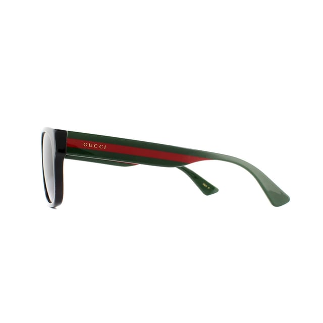 Gucci Sunglasses GG0341S 002 Black with Green and Red Stripe Grey Polarized