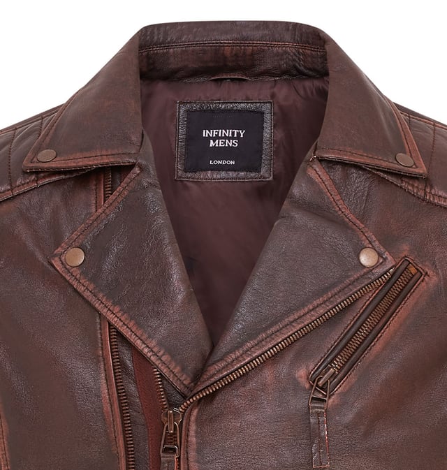 The centrepiece of a timeless look, this jacket is crafted with full grain nappa leather to achieve a slim fit stylish biker silhouette. Eye catching additions to this piece include ribbed detailing on the shoulders and a traditional wide collar. The front of the jacket is accented with a double zip and features a slanted zip pocket across the breast as well as a further two zip pockets. This jacket comes in a range of colours to suit a variety of tastes, allowing all to find their ideal style in this classic Brando style piece.

• 100% premium ultra-soft nappa leather.
• Slanted zip breast pocket • Double zip front, tagged for ease of use
• Wide notch stud fastened lapels
• Pockets integrated into the jacket lining
• Ribbed detailing on the shoulders
• Stylish zipped cuffs