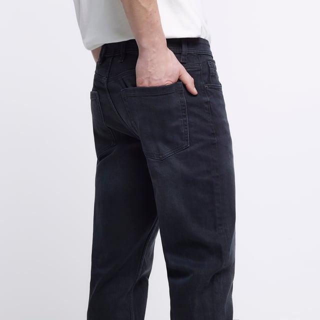 River Island Mens Straight Jeans Black Button Fly