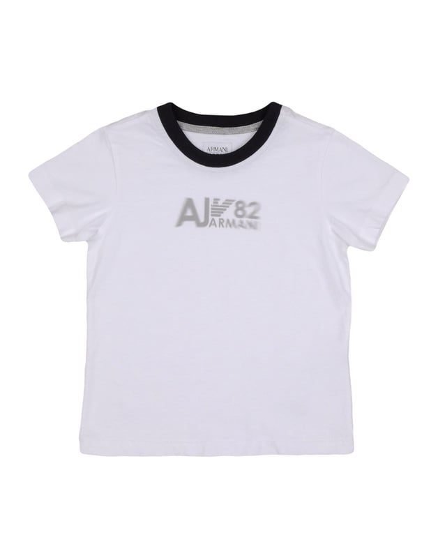 TOPWEAR Armani Junior White Boy Cotton jersey, print, logo, solid colour, round collar, short sleeves, no pockets, wash at 30� c, do not dry clean, iron at 110� c max, do not bleach, do not tumble dry