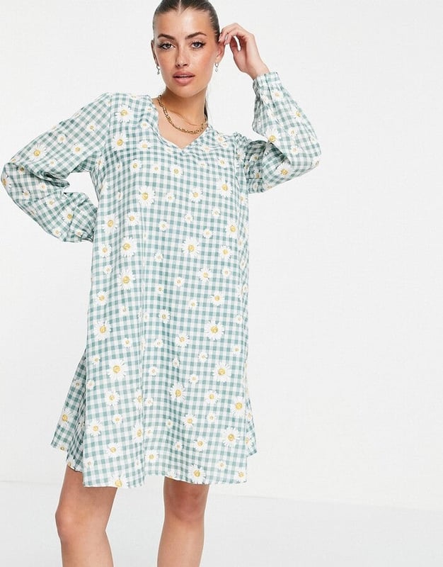 Check and floral print
V-neck
Balloon sleeves
Elasticated cuffs
Smock style
Relaxed fit
Loose cut
Plain-woven fabric
Lightweight feel 
Main: 100% Polyester