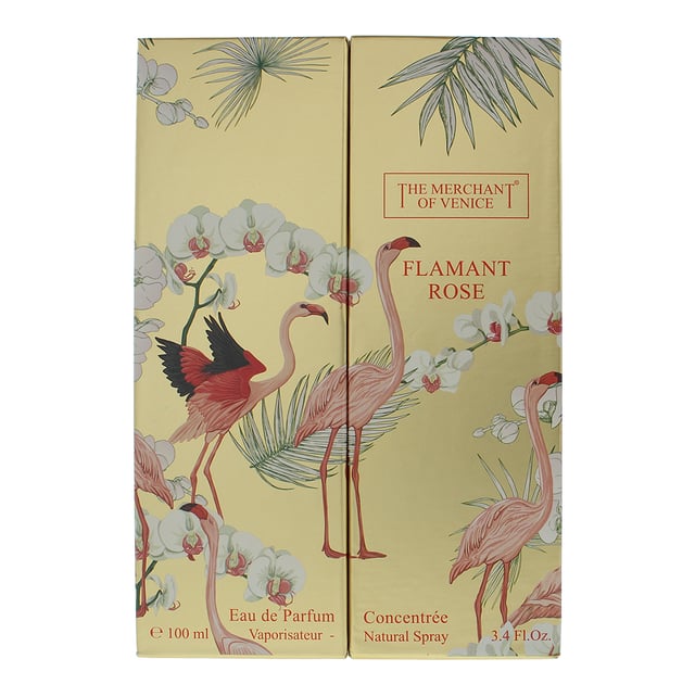 The Merchant Of Venice Flamant Rose is an Amber Floral fragrance for women. The scent opens with top notes of Mandarin Orange, Petitgrain and Lemon Verbena. The middle notes are Apricot, Geranium and Orange Blossom. At the base of the fragrance are notes of Tonka Bean, Musk and Patchouli. Flamant Rose was launched in 2021.