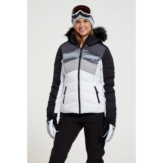 Material: 100% Polyester. Design: Colour Block, Gesteppt. Gewebe-Technologie: Atmungsaktiv, DWR-Ausrüstung, Isotherm, thermisch getestet bei -30°C, wasserabweisend. Ausschnitt: Kapuze. Manschette: Haken und Schlaufenband. Ärmel-Typ: Langärmelig. Gepolstert, Schneerock. Kapuzen-Merkmale: Abnehmbarer Kunstpelzbesatz, an der Kapuze angewachsen. Taschen: 2 Seitentaschen, Reißverschluss, Skipasstasche. Verschluss: Durchgehender Reißverschluss. 3000g/m²,/24hrs. Saum: Knopf.