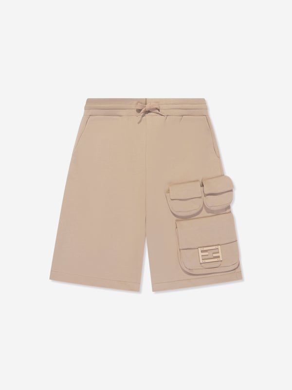 Introducing Fendi's Boys Baguette Pocket Cargo Shorts in Beige- a high-end designer piece from Italy that radiates luxury and style. Key features include: Exquisite Italian Craftsmanship: Immaculately tailored for durability and longevity in Fendi's Italian ateliers. Designer Appeal: The Baguette Pocket lends a statement, making these shorts a trendy addition to your boy's wardrobe. Supreme Comfort: Crafted from premium fabrics to provide utmost comfort, perfect for your little one's daily escapades. Must-have Beige: A versatile colour that complements all, these shorts will add a touch of elegance to his outfit. Elevate your boy's style quotient with this exclusive piece from Fendi. Order now to make a fashion statement that's hard to ignore!