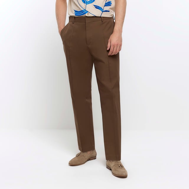 River Island Mens Smart Trousers Brown Tapered Fit