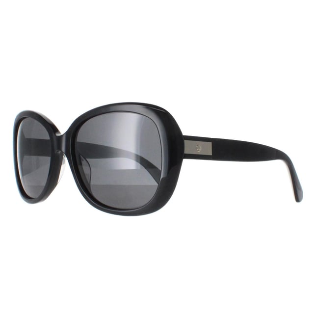 Kate Spade Buttefly Womens Black Ivory Grey Polarized Judyann/P/S  Sunglasses boast a chic butterfly frame, meticulously crafted from premium acetate to ensure both durability and lightweight comfort. The polarized lenses offer superior UV protection, shielding your eyes from harmful rays while reducing glare for enhanced clarity. The temples are adorned with the iconic Kate Spade logo, adding a signature touch of luxury and sophistication.