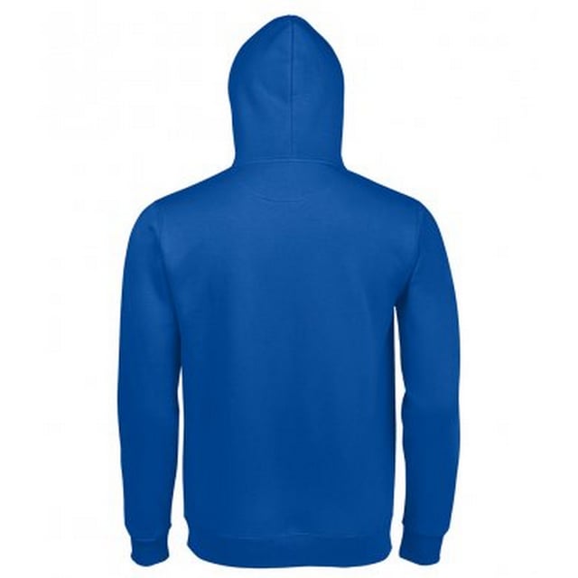 Material: 80% ringgesponnene Baumwolle und 20% Polyester. Gebürstetes Rückenfleece. Überschnittene Schulter. Gefütterte Kapuze mit einfarbigem Kordelzug. Verschweißter Hals. Schließfach-Aufnäher. 2x2 gerippte Bündchen und Saum. Beuteltasche vorne. Größenetikett ohne Markenzeichen am Halsausschnitt. Brustumfang (in): XS(35/36), S(36/38), M(38/40), L(41/42), XL(43/44), XXL(45/47), 3XL(47/49), 4XL(50/52), 5XL(53/55).