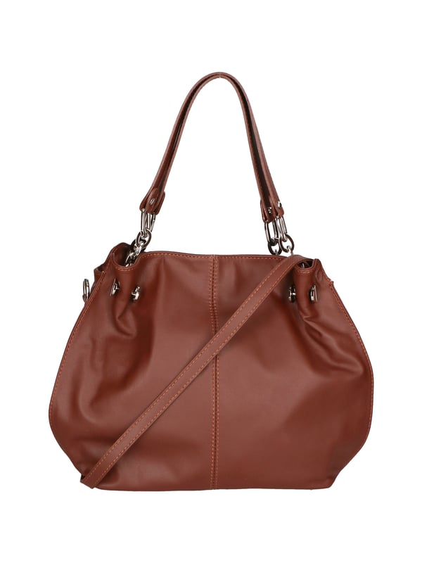 Bolso bandolera para mujer. El cierre es con cremallera. Los bolsillos internos son uno con cremallera. Los bolsillos externos son uno en la espalda con cremallera. La bandolera es ajustable y extraíble en piel. El mango es de cuero. Hay dos compartimentos internos. El material exterior es piel auténtica sauvage. Internamente está forrado en tejido 70% algodón - 30% seda. Medidas: 38x30x12 cm. Hecho en Italia
