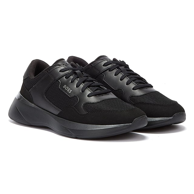 Hugo Boss Dean Runn Memx Mens Trainers Contemporary trainers by BOSS. Featuring branding at the side panel and tongue these lace-up trainers are crafted in a mix of materials including bonded leather and mesh for a sportive look. The EVA outsole delivers lightweight comfort underfoot.
