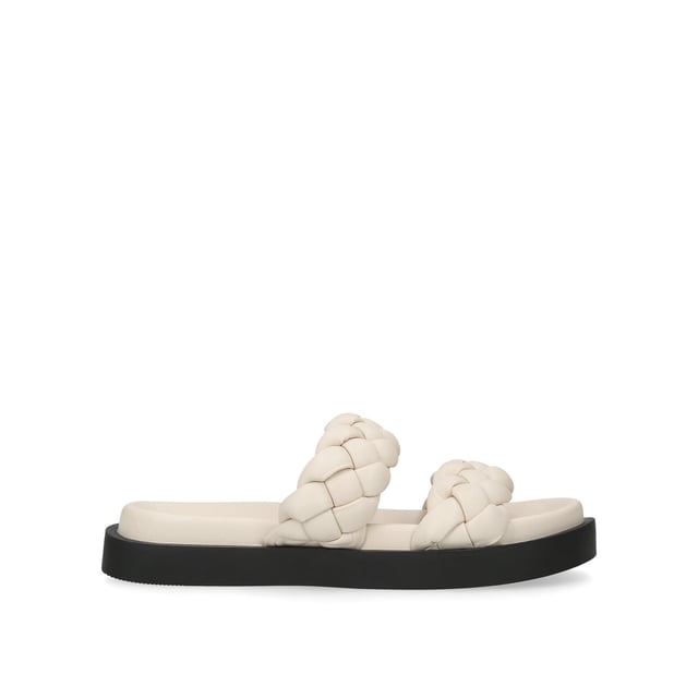 Slip into the KG Kurt Geiger Rath sandal this season. This bone sandal features two braided effect straps securing the foot above the curved footbed. The stepped sole is in a black flatform style.