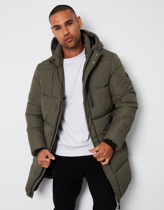 Miss selfridge longline padded coat in khaki top
