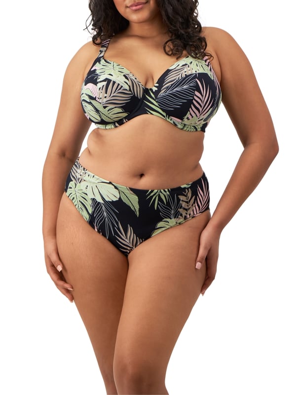 Elomi Tropical Retreat Bikini Brief. Mid rise swimwear brief made with Lycra Xtra Life and fully lined. This product is recommended as gentle wash only.