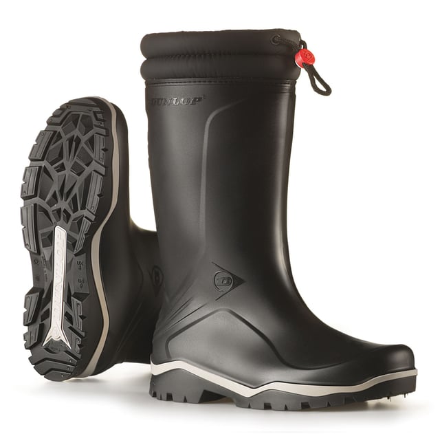 Dunlop Blizzard Black Mens Warm Fleece Tie Top Wellington Wellie Boots