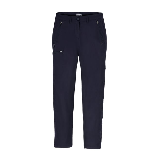 96% Polyamide, 4% Elastane. 170gsm. Design: Plain. Fastening: Button. Belt Loops, Heel Tape, Splashproof, Zip Fly. Fabric Technology: Durable, DWR Finish, EcoShield, Solarshield, Stretch, Sun Protective. Pockets: 2 Side Pockets, 1 Back Pocket. Waistline: Fixed. Sun Rating: UPF 40+.