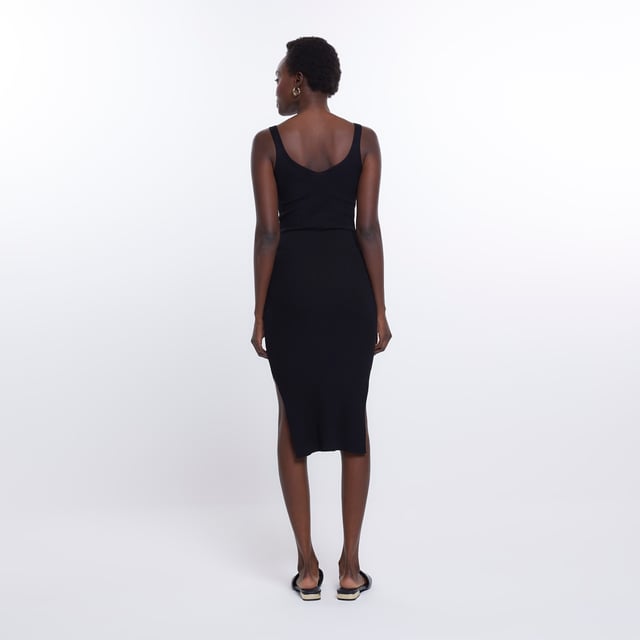 River island black ribbed dress online
