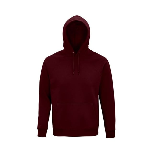 Material: 80% Bio-Baumwolle, 20% recyceltes Polyester. Stoff: Gebürstetes Rückenfleece. 280gsm. Design: Einfarbig. Eigenschaften der Kapuze: Kordelzug, gefüttert. Saum: Elastisch. Halbmondförmige Rückenpasse, Metallösen, Größenetikett ohne Markennamen. Stoff-Technologie: OCS-Zertifizierung. Manschette: Gummizug. Ausschnitt: Kapuze, verschweißt. Ärmel-Typ: Langärmelig, Raglan. Taschen: Beuteltasche. Verschluss: Überziehen.