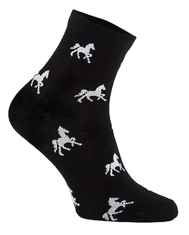 COMODO - Ladies Low Cut Equestrian Ankle SocksComodo has been providing high-quality socks for men and women since 1996. They sell a range of socks for hiking, cycling, hunting, skiing, and now, horse riding! Whichever type of socks you wear, your feet are bound to feel comfortable and warm, no matter the weather or environment!These specific socks are designed for horse riding and are ideal for the summer months, but they're also perfect if you just want to stay comfortable while looking cute. These socks are made from cotton rich fibres which means they are very soft and make sure to keep your feet comfy during your afternoon ride.They come in five different colours which are: Black, Navy, Grey, Brown and Fuchsia and also feature cute horse patterns that are sure to bring a smile to the face of any horse lover. Comodo riding socks are sure to look great and maintain their condition wear after wear.They're lightweight and soft on the skin, perfect for wearing all day long! The soft touch cotton material also helps to wick away moisture and sweat, especially if you’ve been horse riding for longer hours in the summer.These socks are made from 70% Cotton, 25% Polyamide, 5% Elastane and come in 5 colour options. They are available in 2 sizes: 3-5 UK, 4-8 UK and are Machine Washable.Extra Product DetailsLadies Equestrian SocksLow Cut Ankle LengthCotton Rich FibresDesigned For Horse RidingIdeal For The Summer MonthsSoft & Comfortable5 Colours AvailableCute Horse Patterns70% Cotton, 25% Polyamide, 5% Elastane2 Size OptionsMachine Washable