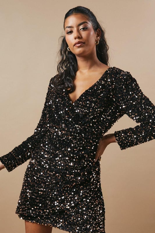Occasion Sequin Wrap Mini Dress
