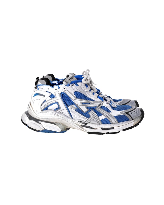 Balenciaga Distressed Effect Runner Sneakers in Blue Synthetic Fabric