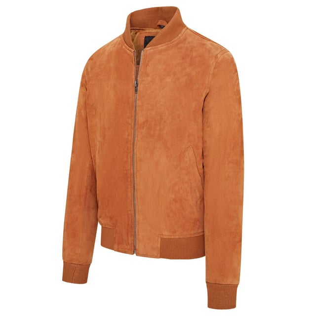 Introducing the Men's Varsity Suede Leather Bomber Jacket, a refined take on the classic MA-1 flight jacket. Crafted from 100% soft goat suede, this jacket offers exceptional durability and a supple drape. The exposed zip front features a wide, quilt stitch zip stand, complemented by a rib knit collar, cuffs, and hem for added warmth and a sleek silhouette. With four pockets�two at the waist and two inside, including a secure zipped pocket�this fully lined jacket combines style and functionality seamlessly.

� Made from 100% soft goat suede for durability and comfort
� Exposed zip front with quilt stitch zip stand
� Rib knit collar, cuffs, and hem for insulation
� Four pockets: two waist and two interior, one with a zip
� Fully lined interior for added warmth and comfort