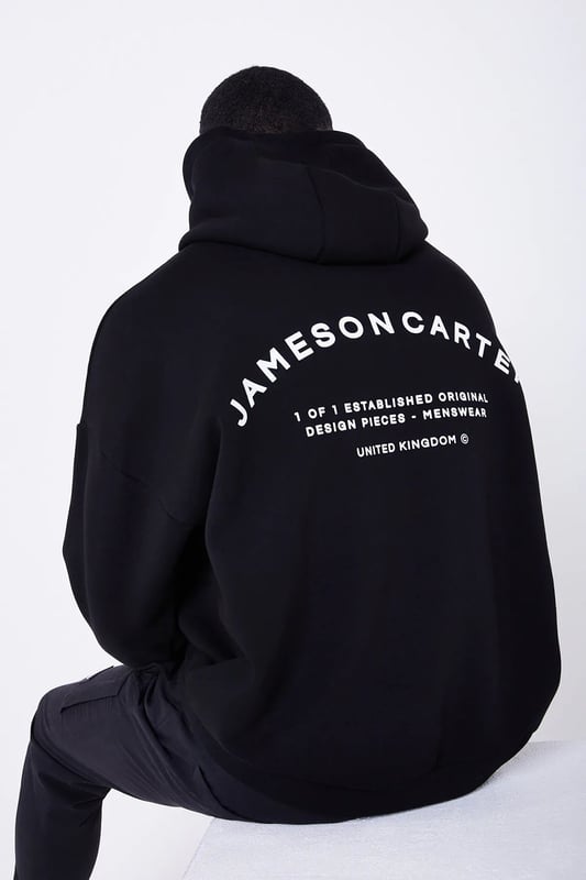 Black Louie Cotton Blend Oversized Graphic Hoodie with Kangaroo