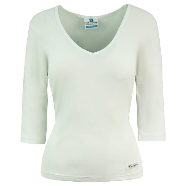 Champion V-Neck 3/4 Sleeve Plain White Womens Heritage Fit Top 103815 006