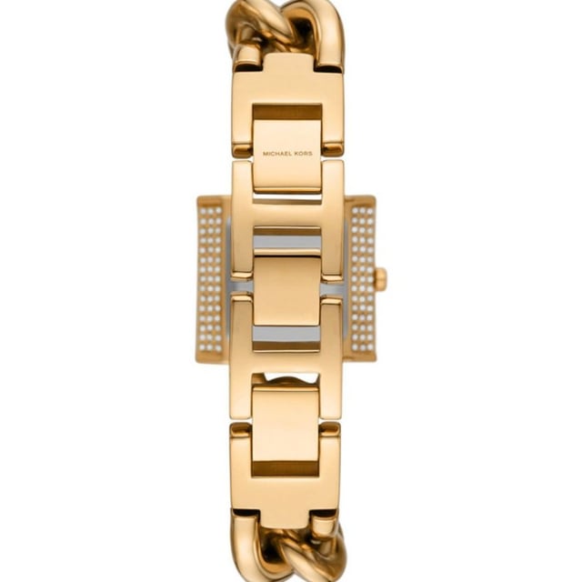Brand: Michael KorsModel number: MK4711Gender: WomenCase color: GoldStrap colour: GoldDial color: GoldCase material: Stainless steelMaterial strap: Stainless steelTimepiece: QuartzCase form: RectangularDiameter case: 25mmCase height: 10mmWidth strap:16mmLength strap: 175 (mm)Water resistant: 5 ATMEAN: 4064092215120