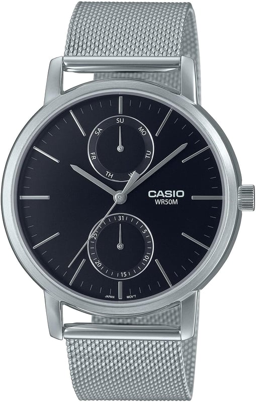 This Casio Casio Collection Multi Dial Watch for Men is the perfect timepiece to wear or to gift. It's Silver 40 mm Round case combined with the comfortable Silver Stainless steel watch band will ensure you enjoy this stunning timepiece without any compromise. Operated by a high quality Quartz movement and water resistant to 5 bars, your watch will keep ticking. This is a perfect elegant and casual watch for you, it's a great gift for family or friends -The watch has a calendar function: Day-Date High quality 21 cm length and 20 mm width Silver Stainless steel strap with a Fold over clasp Case diameter: 40 mm,case thickness: 10 mm, case colour: Silver and dial colour: Black