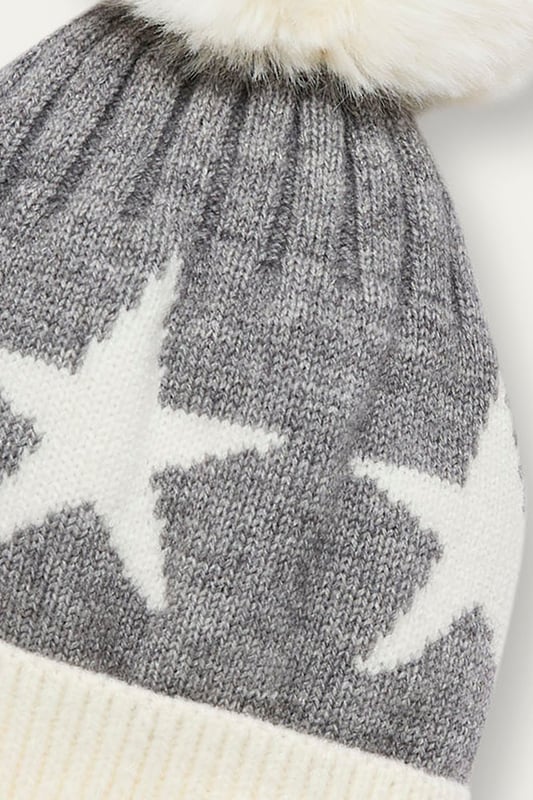 Stay cozy and stylish with this extra soft mohair-style hat from James Lakeland. Featuring a faux fur pompom and a ribbed edge, this warm winter hat is adorned with beautiful knitted stars. It’s the perfect accessory to keep you warm during the colder months.