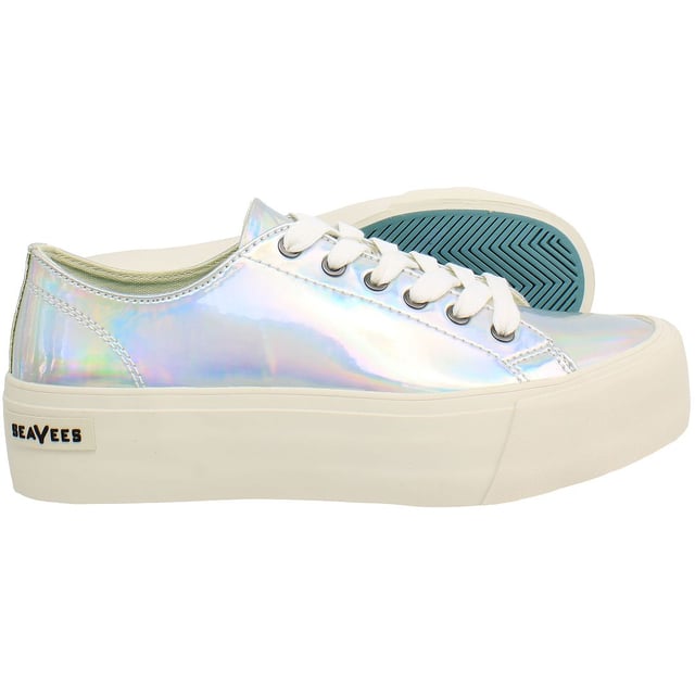 Seavees Monterey Platform Sun Valley Lace-Up Silver Smooth Leather Womens Shoes MONTEREY_SUN_VALLEY_AW