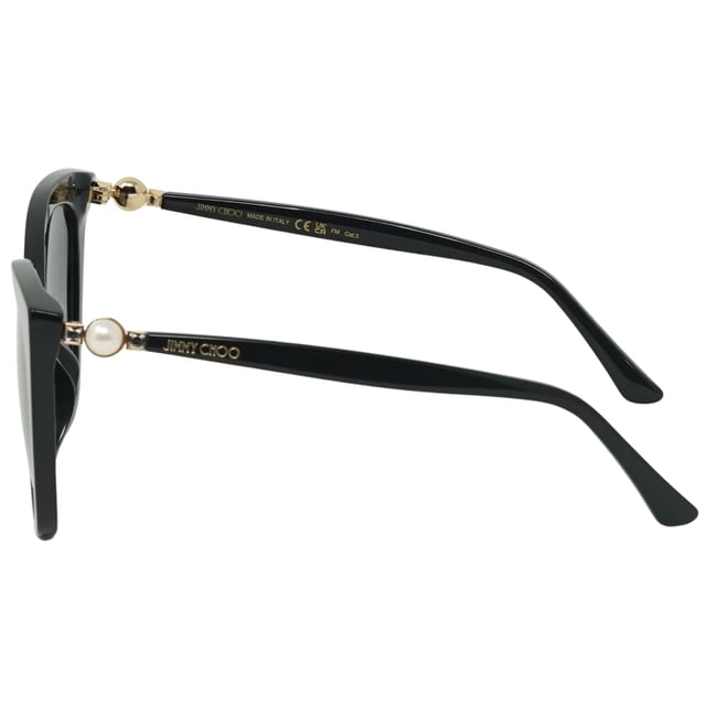 Jimmy Choo Rua 807 Black Sunglasses. Experience luxury and sophistication with the Jimmy Choo Rua 807 Sunglass. Crafted from the finest materials, these sleek sunglasses feature 100% UVA/UVB protection and refined metallic accents. Admire the sophisticated Jimmy Choo style with these timeless sunglasses.. Black Sunglass, Nose Bridge Width = 18mm, Lens Width = 56mm, Arm Length = 145mm. Branded Sunglasses Case and Cleaning Cloth Included. 100% Protection Against UVA &amp; UVB Sunlight and Conform to British Standard EN 1836:2005, Sunglasses, Sunglasses Case, Cleaning Cloth and Care Instructions all Included. Jimmy Choo Rua 807 Sunglass