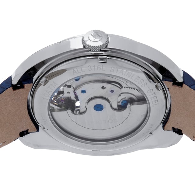 316L roestvrijstalen behuizing van chirurgische kwaliteit; Jeweled M2701-1A automatisch uurwerk; Juweellagers: 22 juwelen; 41 uur gangreserve; Slagen per uur (BPH): 21600/uur; Saffier-gecoat mineraal kristal; Semi-skelet wijzerplaat; Observatiekast terug naar bezichtiging Uurwerk; Echt lederen band; Logo-gegraveerde roestvrijstalen sluiting; 46 mm doorsnee; 5 ATM waterbestendigheid;