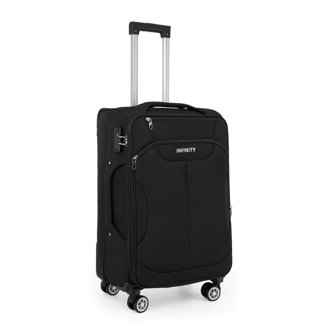 Upgrade uw reisbenodigdheden met de 8-wiel lichtgewicht zwarte koffers, ontworpen voor stijl, duurzaamheid en bruikbaarheid. Deze soft-shell bagageset is gemaakt van hoogwaardig nylon en biedt een strak uiterlijk en uitzonderlijke prestaties voor al uw reizen. Kenmerken: Lichtgewicht nylon materiaal: Duurzaam maar lichtgewicht, waardoor het gemakkelijk te hanteren is en langdurig gebruik garandeert. Soft-Shell ontwerp: Biedt flexibiliteit en veerkracht om schokken tijdens het reizen te absorberen. Veilig TSA-slot: Houdt uw bezittingen veilig en TSA-conform voor naadloze veiligheidscontroles op de luchthaven. 4X dubbele wielen met 360° mobiliteit: Zorgt voor moeiteloze manoeuvreerbaarheid over verschillende oppervlakken. Ergonomische telescopische handgreep: Ontworpen voor comfort en eenvoudige bediening. Georganiseerd interieur: Inclusief spanriemen, compartimenten met rits en gaasverdelers voor probleemloos inpakken. Beschikbare maten en specificaties: Cabine: Afmetingen: 36,5 x 23,5 x 58 cm Gewicht: 2,50 kg Capaciteit: 43L Medium: Afmetingen: 42 x 26 x 67 cm Gewicht: 3,40 kg Capaciteit: 64L Groot: Afmetingen: 48 x 30 x 76 cm Gewicht: 4,30 kg Capaciteit: 98L Deze veelzijdige koffers zijn perfect voor alle soorten reizen, of het nu een korte reis of een langere vakantie is. Het strakke zwarte ontwerp zorgt voor tijdloze elegantie, terwijl de lichtgewicht constructie en geavanceerde functies ongeëvenaard gemak bieden. - Let op: Selecteer de gewenste maat. Maten worden afzonderlijk verkocht, niet in sets.