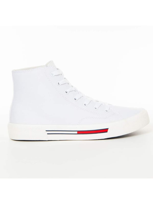 Basket Tommy Jeans Mc Wmns Femme Weiß Textil. Authentischer Schuh der Marke Tommy Jeans - Streetwear/Sportswear-Design von Tommy Jeans - Tommy Jeans für Damen, perfekt für den Alltag - Basket Tommy Jeans in der Farbe Weiß lässt sich hervorragend mit dem Rest Ihrer Garderobe kombinieren - bequeme Textilmaterial - klassische Schnürsenkel - Mc Wmns - Synthetik